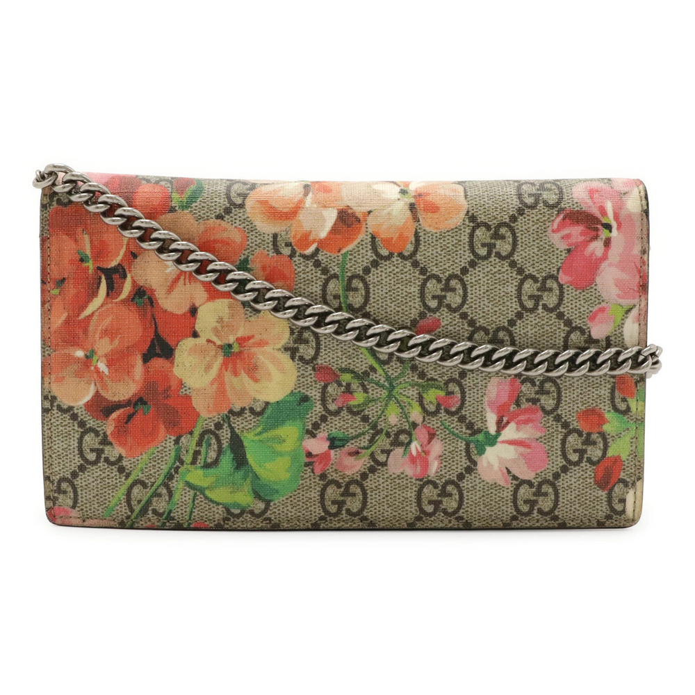 Gucci GG Blooms Supreme Chain Wallet Shoulder Bag Beige Cream Pink Multicolor